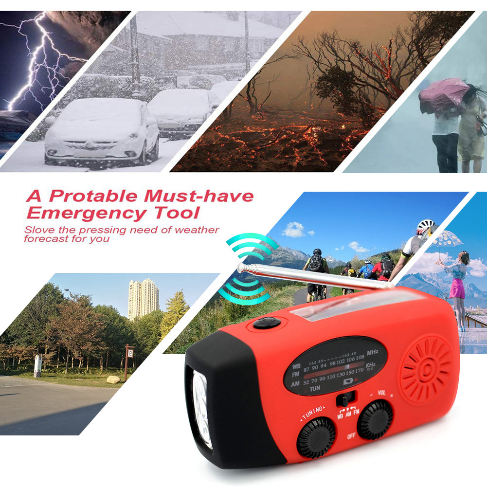 Lampe solaire de survie — Radio AM/FM, chargeur USB, dynamo