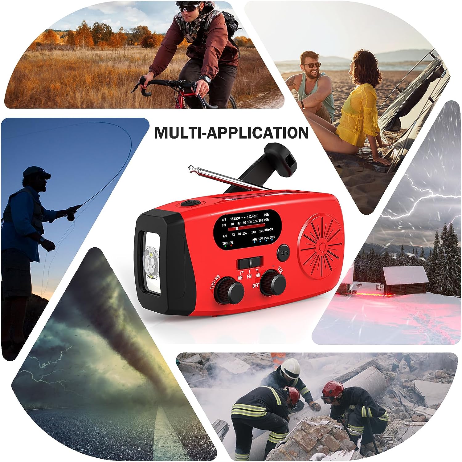 Lampe solaire de survie — Radio AM/FM, chargeur USB, dynamo