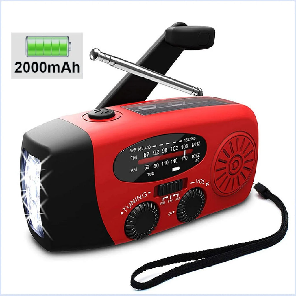 Lampe solaire de survie — Radio AM/FM, chargeur USB, dynamo